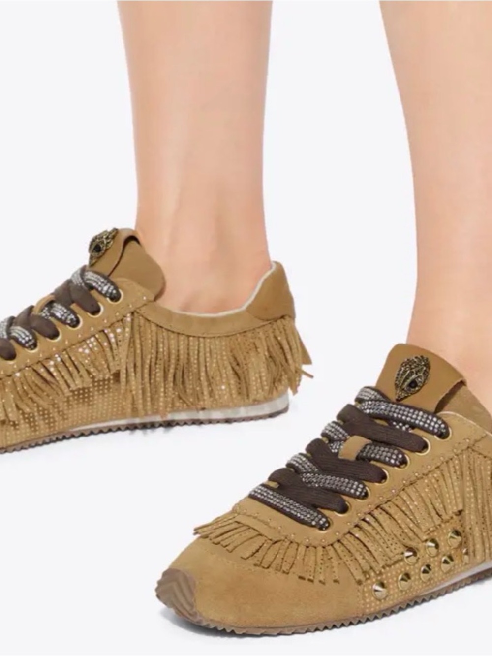 Kurt Geiger Tan Suede Fringe Sneakers with Stud Details (40)